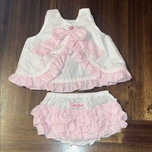 New Ruffle Butts Swing Top and Bloomer set 3-6m  white/pink